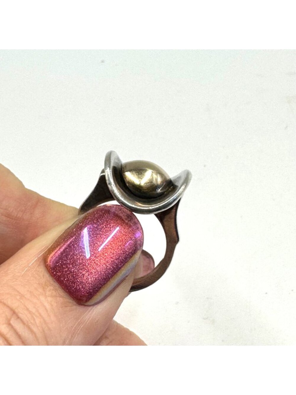 VTG 14k Gold Sterling Silver 925 Gold Dome Center Statement Ring Size 5.75 - Picture 6 of 11
